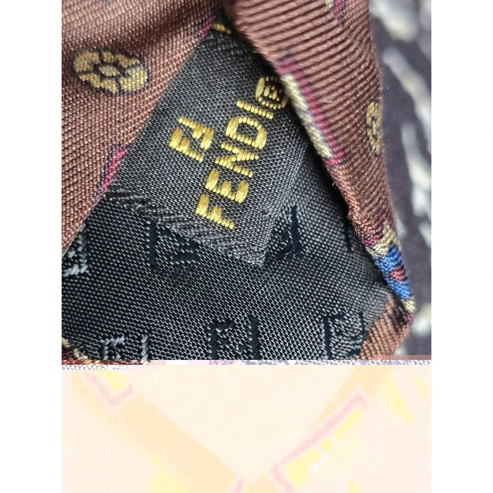 Vintage 90s FENDI Cravatte Tie Brown Blue Geometric Old Money Made in Italy Prep